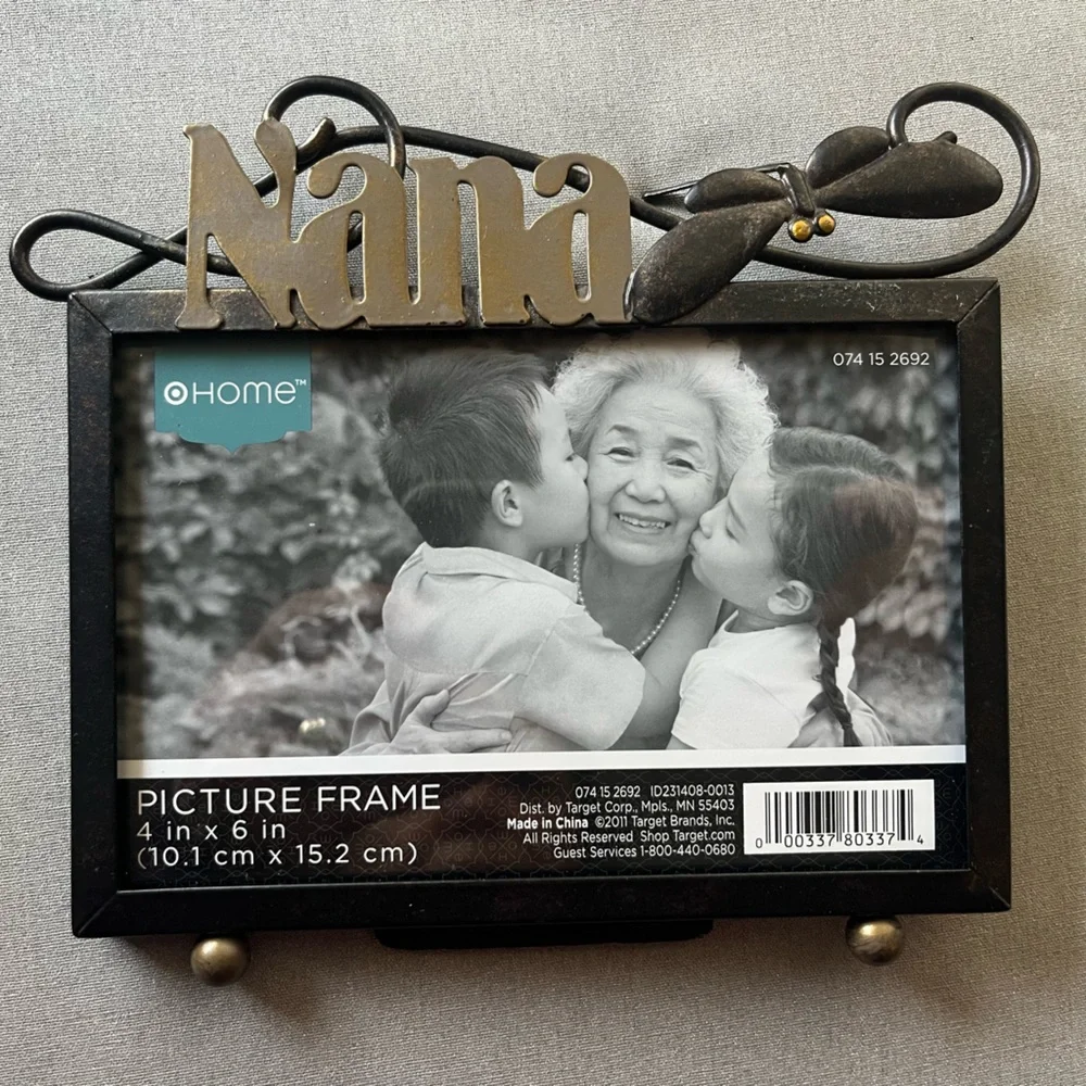 Home “Nana” Metal Picture Frame 4x6 – Rustic Black & Bronze w/Dragonfly Accent
